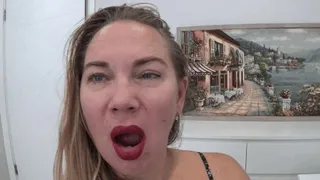 Yawning sexy red lips