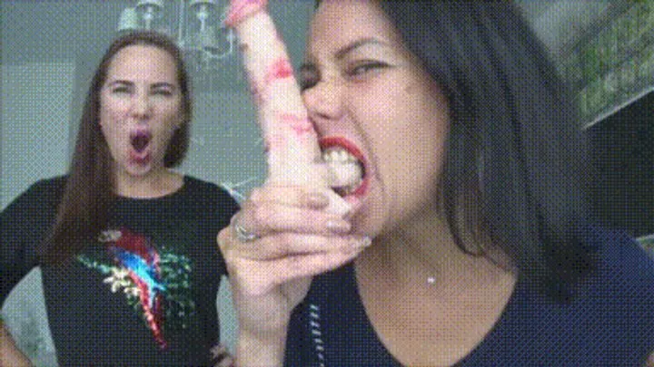 Two sexy vampires biting your cock with strong teeth