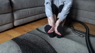 Filthy black ankle socks get a hard vacuum