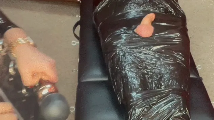 Total pallet wrap enclosure session featuring a little tease and denial Part 1 of 3