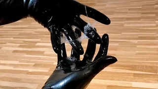 Spit play with latex gloves - Drooling on rubber