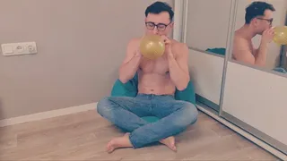 blowing up balloons