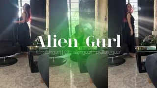 Beautiful long red hair and black dress, smoking against the sunshine | Alien Girl