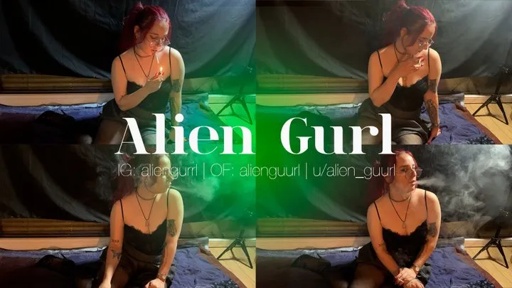 Smoking in heels, nylons and glasses | Alien Girl