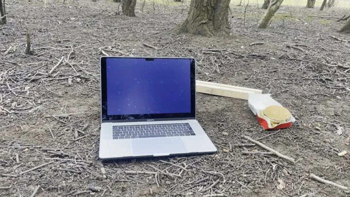 Another mac book with food destroyed with boots