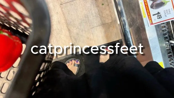 Walk with me to the store and stare at my feet in sandals, purple toes, milf feet