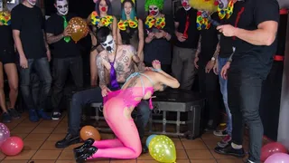 Romanian cutie Julia De Lucia bound, punished and fucked in clown group