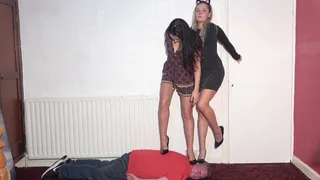 Sophie & Katie Try To Crush Their Slaves Head Beneath Their High Heel Shoes 2