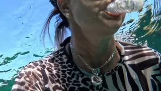 Carissa Dumond in the sheer zebra catsuit underwater in the springs