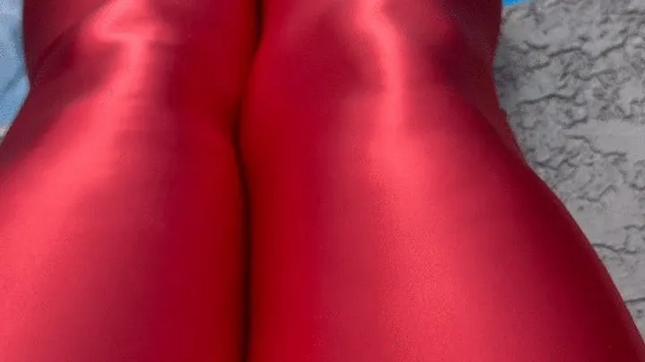 Carissa in red satin stockings and cherry bikini top in the pool part 1