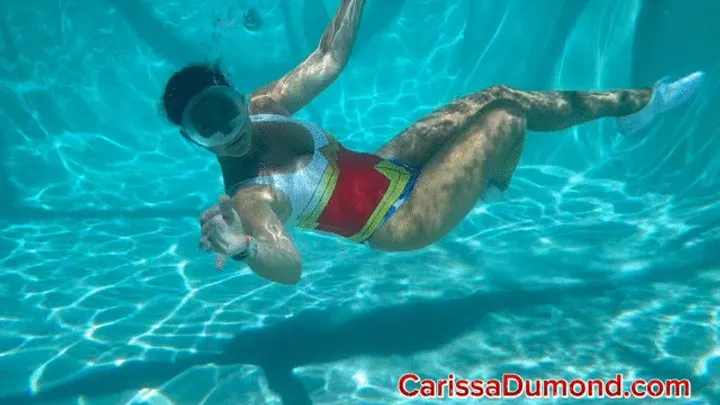 WW Carissa in the water with pantyhose, Keds, and a beach ball