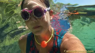 "Candy" goggles exploring the lily pad forest in the freshwater spring