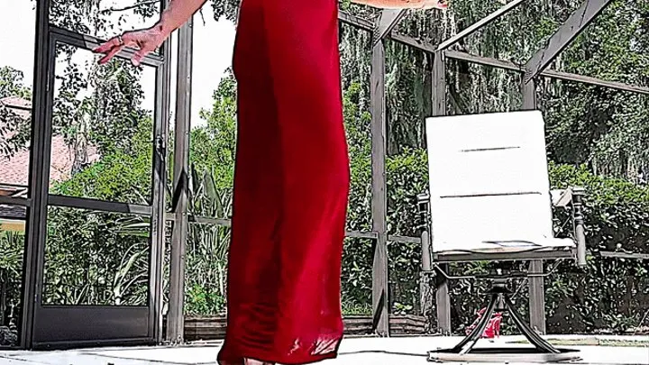 Carissa in red dress--elegant transition from dress to nude underwater in red high heels