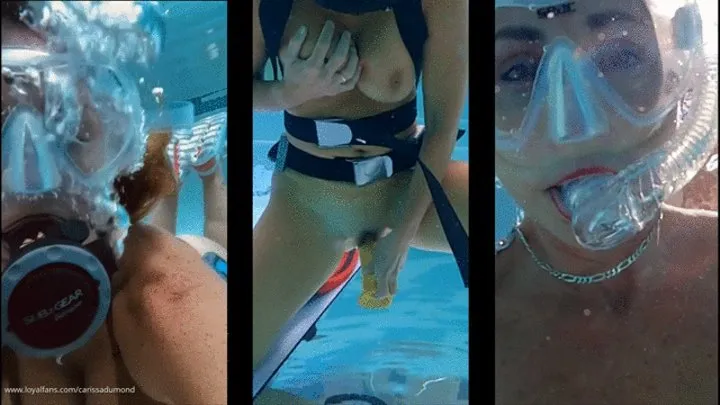 Underwater acrobatics--weight belt and oval mask play in a public pool