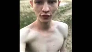 Teen boy Jerking his Big Dick Using Two Hands OUTDOOR