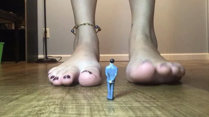 Tiny employee teased by giantess boss toes