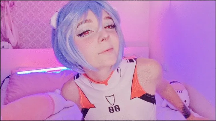 Rei Ayanami cums with dildo in pussy