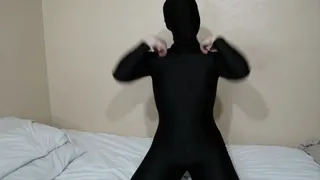 Sub Suits Into Three Layers of Zentai Suits and Masks, Collared with Remote Vibrator in Pussy