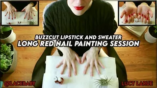 Buzzcut Lipstick and Sweater Long Red Nail Painting Session