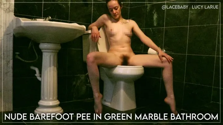 Nude Barefoot Pee in Green Marble Bathroom