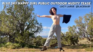 Blue Sky Happy Girl Public Outdoor Nudity Tease