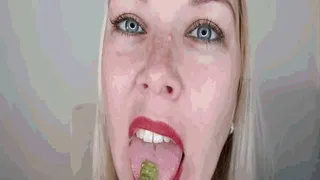 Green sweet bears on sharp teeth