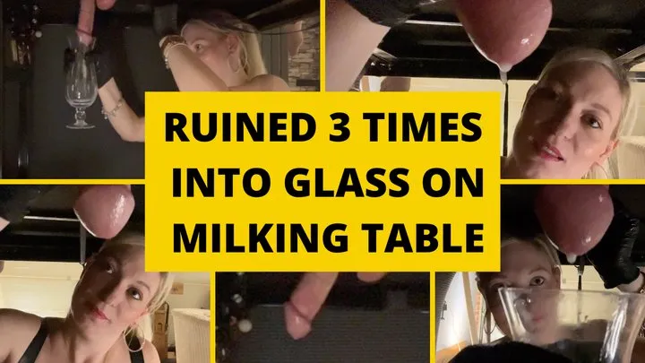 Close up ruined multiple times into a glass on the milking table