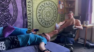 Master Making a Helpless Slave Lick His BARE FEET - Plus Facesit