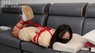 xy198 - Very cute Chinese girl is tied up in nautical bondage on the sofa while her owner is hesitating whether to take off her shoes