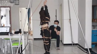 XY51-Black silk double ponytail Chinese girl tied into a pillar for tickling