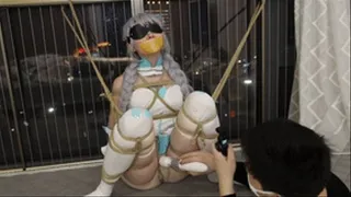 XY Bondage 109 - Princess of the East cosplay rope bondage on windowsill orgasm