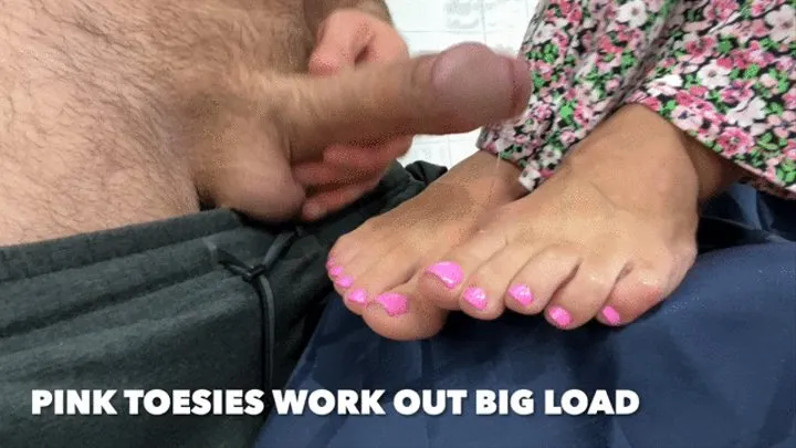 Up close stroking cock with pink toes