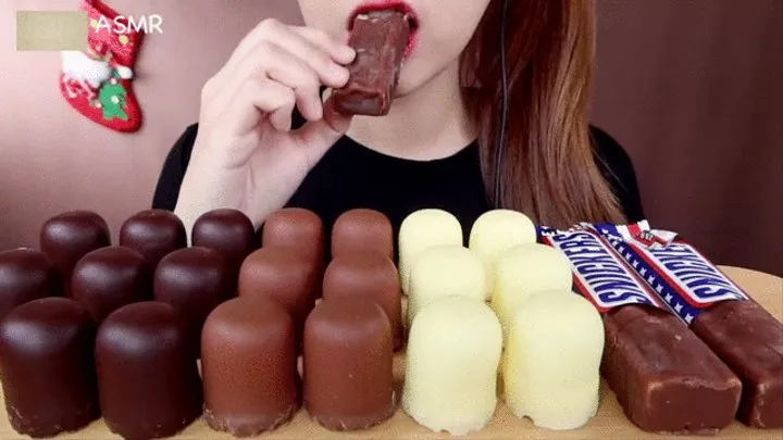 Asian Goddess Princess Yani ASMR Chocolate Feast Pt 7 Frozen Snickers Ice Cream LOVERS Food Porn Fetish Chewing Licks Noisy Swallowing Close-Up No Talking tight Red Lips