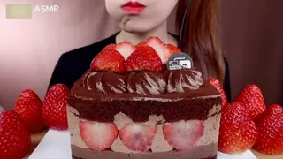 Asian Goddess Princess Yani ASMR Chocolate Feast Pt 10 Strawberry Shortcake chocolate layer cake Cream LOVERS Food Porn Fetish Chewing Licks Noisy Swallowing Close-Up No Talking tight Red Lips