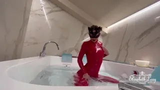 JOI in sexy red latex suit