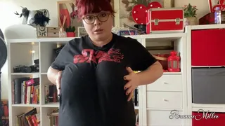 Shy nerd plays with boobs
