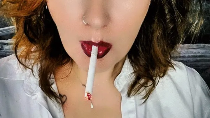 Enjoy the seductive contrast between the rich darkness of my lipstick and the stark white of the cigarette