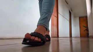 Katherine toe tapping on sexy flat sandals