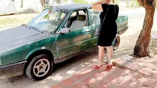 Diana Senior Merciless pedal pumping and cranking her old car