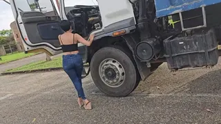 Milah Arches ultra sexy pedal pumping and driving in the Huge Truck