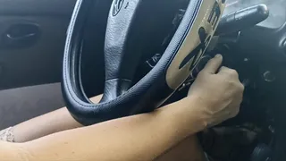 Katherine sexy pedal pumping and driving on black gladiator sandals