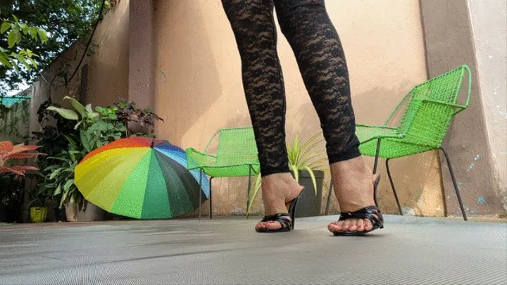 Milah Arches ultra sexy foot teasing on fetish black sandals