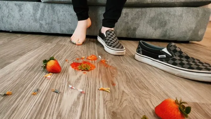 Giantess Cali crushes strawberries with her shoes and feet