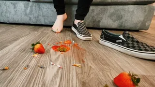 Giantess Cali crushes strawberries with her shoes and feet