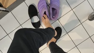 Foot play and shoeplay sockless walking in the mall