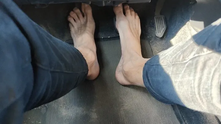 Driving barefoot with my long and skinny feet