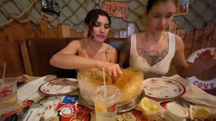 Women eating a very Messy Dinner