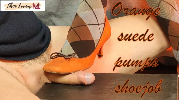 Orange suede pumps and diamond tights cock crush shoejob bgm