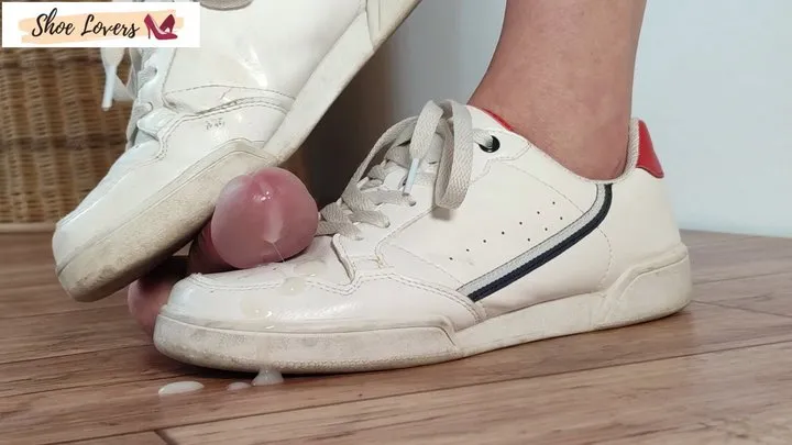 White sneakers shoejob, cock crush- -bgm