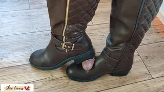 Brown boots shoejob cock trampling